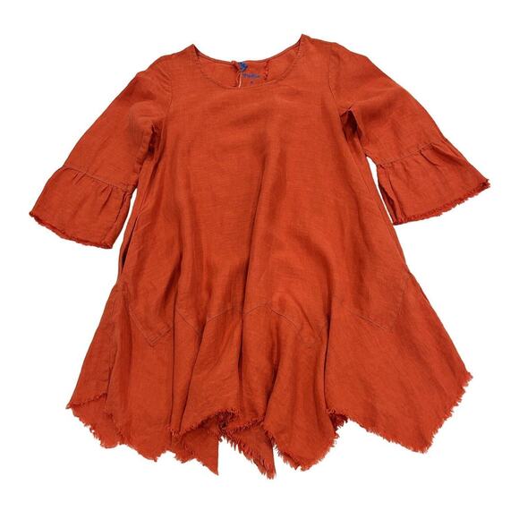 Yuvita Dresses & Skirts - Yuvita Lagenlook Linen Dress Womens Size S Red Frayed Asymmetric 3/4 Bell Sleeve
